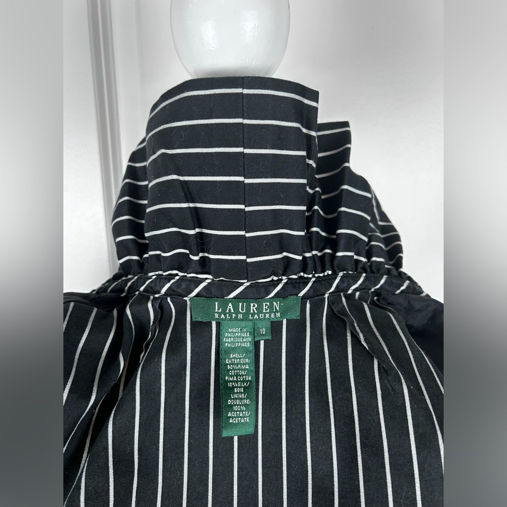 Lauren Ralph Lauren Blk Pinstripe Ruffle Peplum Blazer Shirt Steampunk SZ 10 - Picture 7 of 16